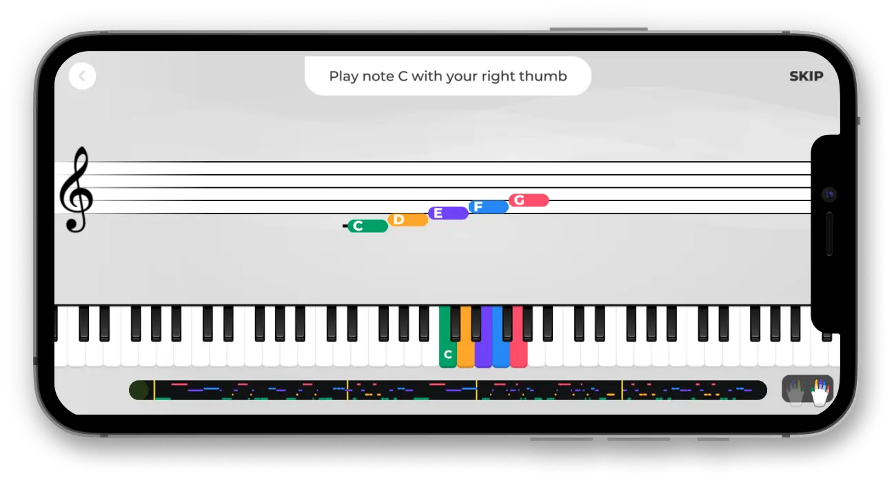 L'app Yousician che fornisce feedback immediati durante una lezione di piano